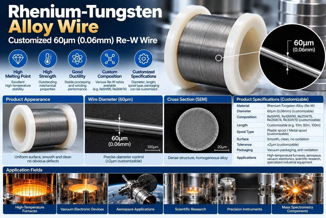60μm Rhenium Tungsten Wire (W-Re Alloy Wire) for Semiconductor Probes & Precision Applications